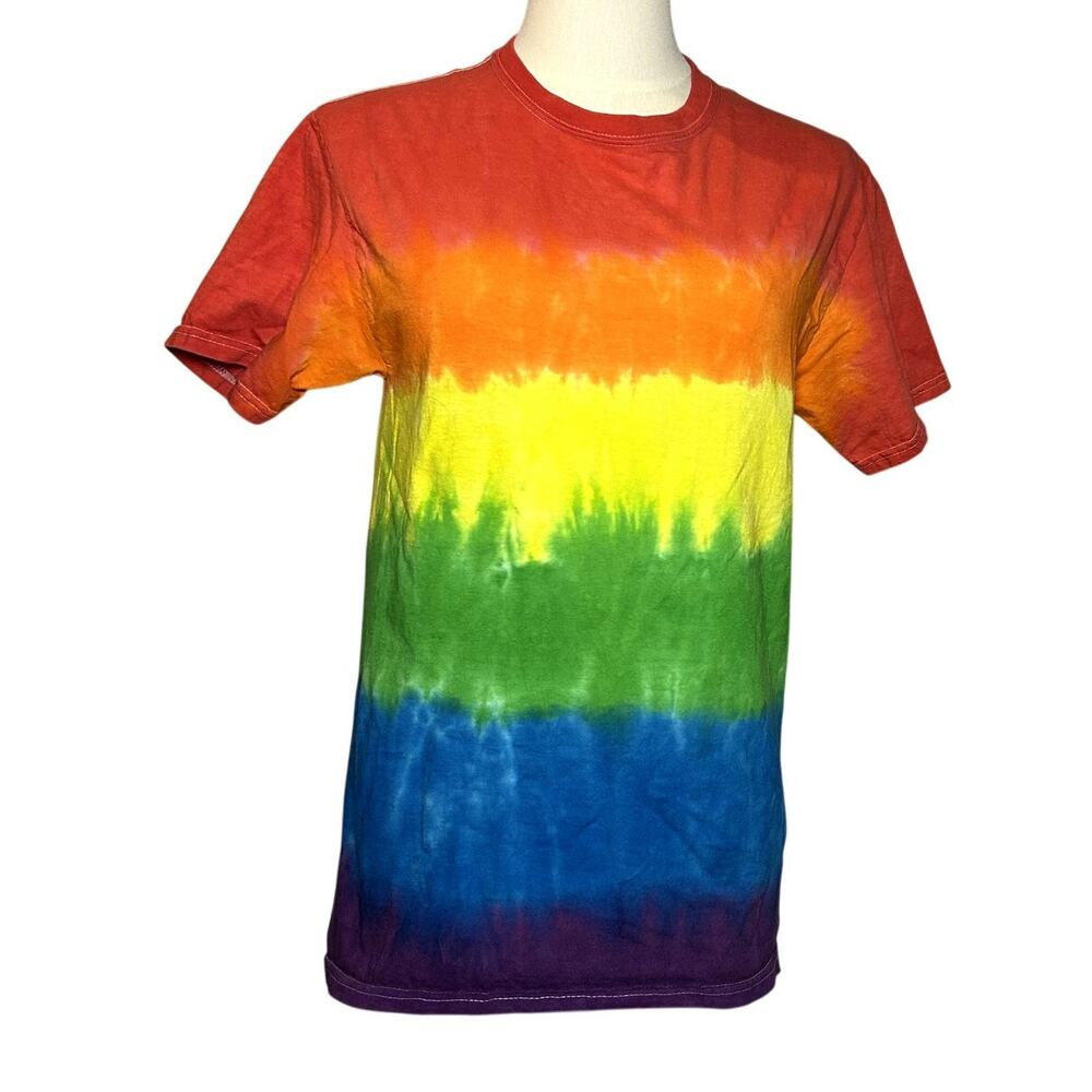 Gildan Rainbow Spiral Tie Dye Pride Festival T-Shirt S LGBTQ+ Retro Unisex Boho